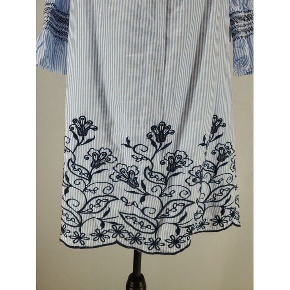 Preppy Traditional Seersucker Off the Shoulder Dress | NWT Altar'd State Small - Picture 3 of 9